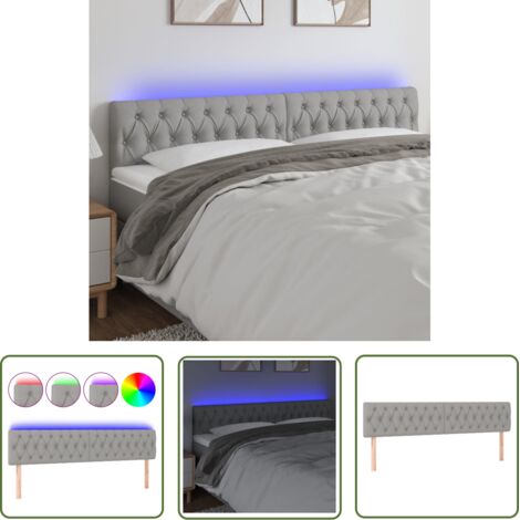 The Living Store Tête de lit à LED Gris clair 200x7x78/88 cm Tissu - Tête De Lit Led - Têtière De Lit - Éclairage Led - Chambre À Coucher - Décoration Murale