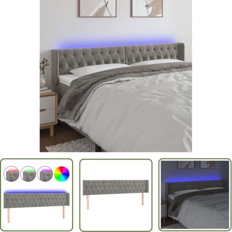 The Living Store Tête de lit à LED Gris clair 203x16x78/88 cm Velours - Tête De Lit Led - Tête De Lit Velours - Tête De Lit Moderne - Tête De Lit Ajustable - Lampe De Chevet