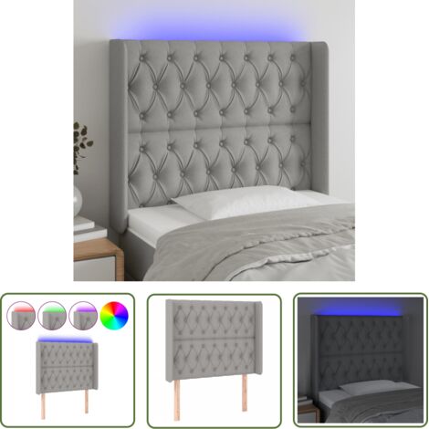The Living Store Tête de lit à LED Gris clair 93x16x118/128 cm Tissu - Tête De Lit Led - Têtière De Lit - Éclairage Led - Chambre À Coucher - Décoration Murale