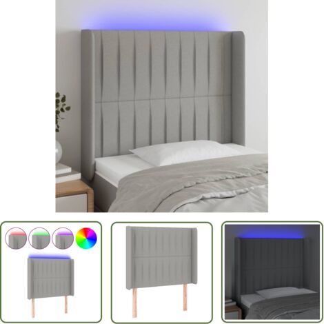 The Living Store Tête de lit à LED Gris clair 93x16x118/128 cm Tissu - Tête De Lit Led - Têtière De Lit - Éclairage Led - Chambre À Coucher - Décoration Murale
