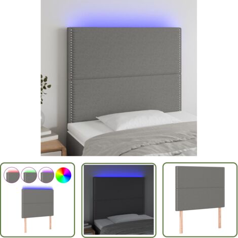 The Living Store Tête de lit à LED Gris foncé 100x5x118/128 cm Tissu - Tête De Lit Led - Têtière De Lit - Éclairage Led - Chambre À Coucher - Décoration Murale