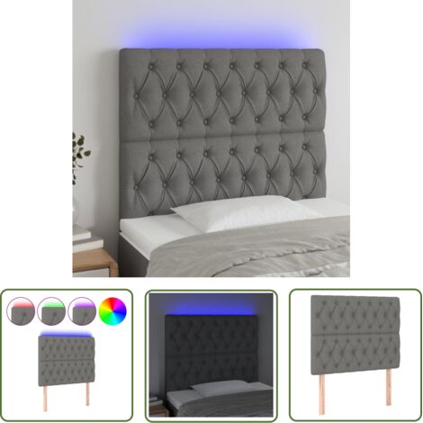 The Living Store Tête de lit à LED Gris foncé 100x7x118/128 cm Tissu - Tête De Lit Led - Têtière De Lit - Éclairage Led - Chambre À Coucher - Décoration Murale