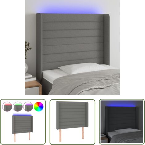The Living Store Tête de lit à LED Gris foncé 103x16x118/128 cm Tissu - Tête De Lit Led - Têtière De Lit - Éclairage Led - Chambre À Coucher - Décoration Murale