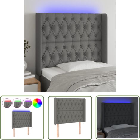 The Living Store Tête de lit à LED Gris foncé 103x16x118/128 cm Tissu - Tête De Lit Led - Têtière De Lit - Éclairage Led - Chambre À Coucher - Décoration Murale