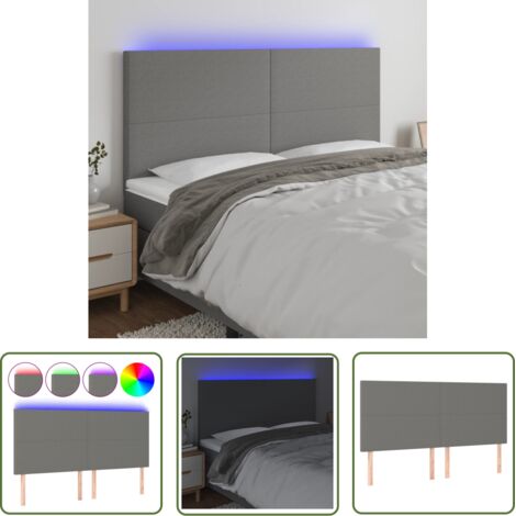 The Living Store Tête de lit à LED Gris foncé 200x5x118/128 cm Tissu - Tête De Lit Led - Têtière De Lit - Éclairage Led - Chambre À Coucher - Décoration Murale