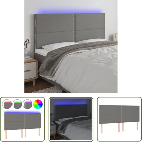 The Living Store Tête de lit à LED Gris foncé 200x5x118/128 cm Tissu - Tête De Lit Led - Têtière De Lit - Éclairage Led - Chambre À Coucher - Décoration Murale
