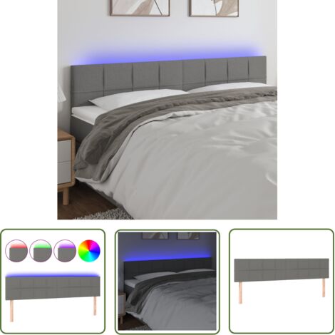 The Living Store Tête de lit à LED Gris foncé 200x5x78/88 cm Tissu - Tête De Lit Led - Têtière De Lit - Éclairage Led - Chambre À Coucher - Décoration Murale
