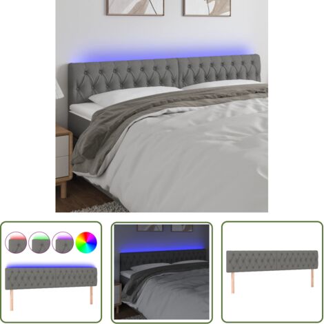 The Living Store Tête de lit à LED Gris foncé 200x7x78/88 cm Tissu - Tête De Lit Led - Têtière De Lit - Éclairage Led - Chambre À Coucher - Décoration Murale