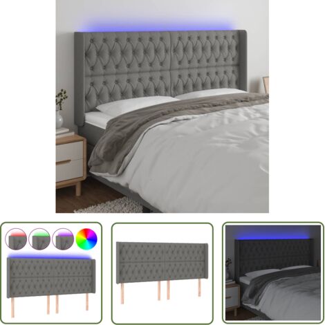 The Living Store Tête de lit à LED Gris foncé 203x16x118/128 cm Tissu - Tête De Lit Led - Têtière De Lit - Éclairage Led - Chambre À Coucher - Décoration Murale
