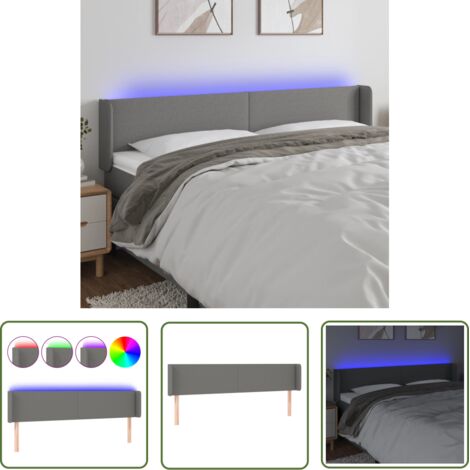 The Living Store Tête de lit à LED Gris foncé 203x16x78/88 cm Tissu - Tête De Lit Led - Têtière De Lit - Éclairage Led - Chambre À Coucher - Décoration Murale
