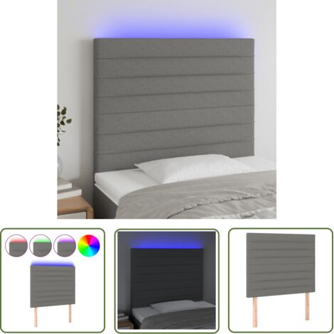 The Living Store Tête de lit à LED Gris foncé 80x5x118/128 cm Tissu - Tête De Lit Led - Têtière De Lit - Éclairage Led - Chambre À Coucher - Décoration Murale