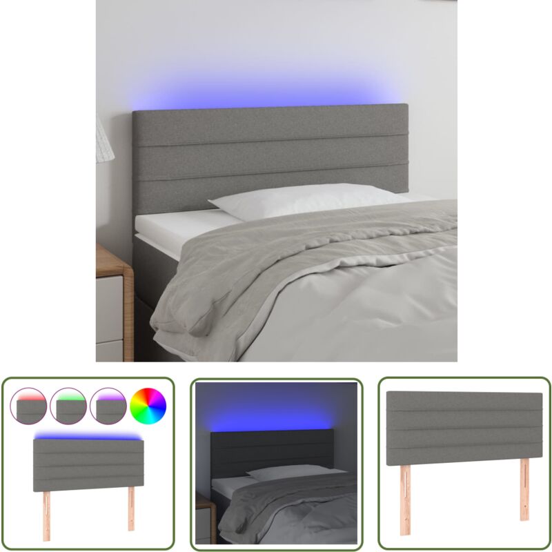 The Living Store - Tête de lit à led Gris foncé 80x5x78/88 cm Tissu - Tête De Lit Led - Têtière De Lit - Éclairage Led - Chambre à Coucher