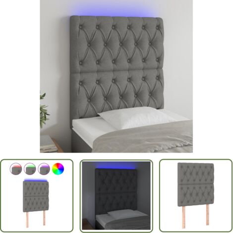 The Living Store Tête de lit à LED Gris foncé 80x7x118/128 cm Tissu - Tête De Lit Led - Têtière De Lit - Éclairage Led - Chambre À Coucher - Décoration Murale