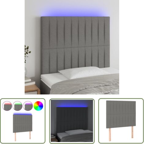 The Living Store Tête de lit à LED Gris foncé 90x5x118/128 cm Tissu - Tête De Lit Led - Têtière De Lit - Éclairage Led - Chambre À Coucher - Décoration Murale