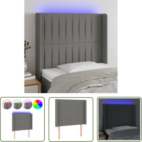 The Living Store Tête de lit à LED Gris foncé 93x16x118/128 cm Tissu - Tête De Lit Led - Têtière De Lit - Éclairage Led - Chambre À Coucher - Décoration Murale