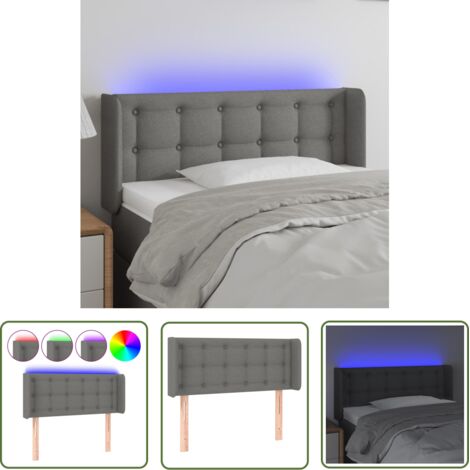 The Living Store Tête de lit à LED Gris foncé 93x16x78/88 cm Tissu - Tête De Lit Led - Têtière De Lit - Éclairage Led - Chambre À Coucher - Décoration Murale