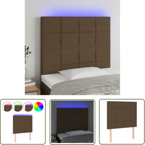 The Living Store Tête de lit à LED Marron foncé 100x5x118/128 cm Tissu - Tête De Lit Led - Têtière De Lit - Éclairage Led - Chambre À Coucher - Décoration Murale