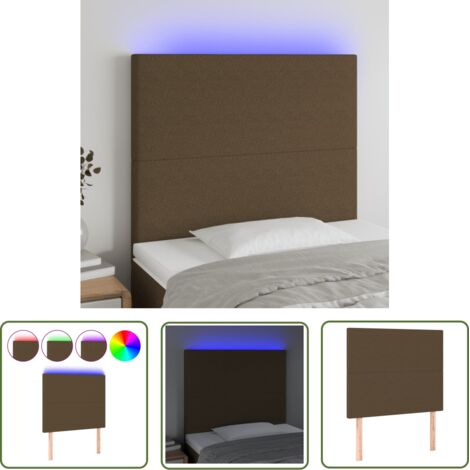 The Living Store Tête de lit à LED Marron foncé 100x5x118/128 cm Tissu - Tête De Lit Led - Têtière De Lit - Éclairage Led - Chambre À Coucher - Meuble De Chambre
