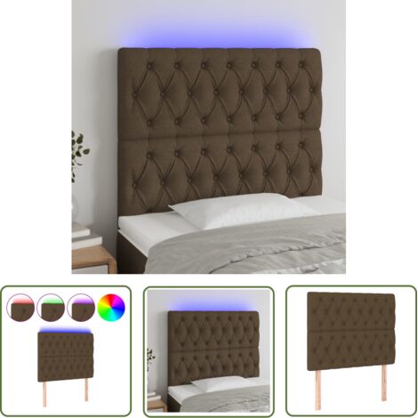 The Living Store Tête de lit à LED Marron foncé 100x7x118/128 cm Tissu - Tête De Lit Led - Têtière De Lit - Éclairage Led - Chambre À Coucher - Décoration Murale