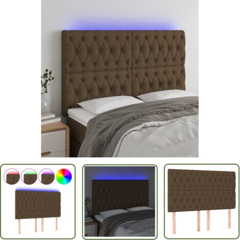 The Living Store Tête de lit à LED Marron foncé 144x7x118/128 cm Tissu - Tête De Lit Led - Têtière De Lit - Éclairage Led - Chambre À Coucher - Meuble De Chambre