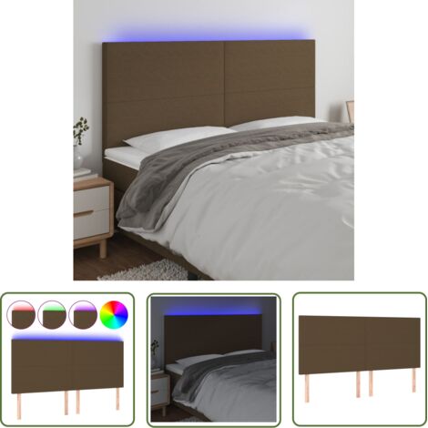 The Living Store Tête de lit à LED Marron foncé 200x5x118/128 cm Tissu - Tête De Lit Led - Têtière De Lit - Éclairage Led - Chambre À Coucher - Meuble De Chambre