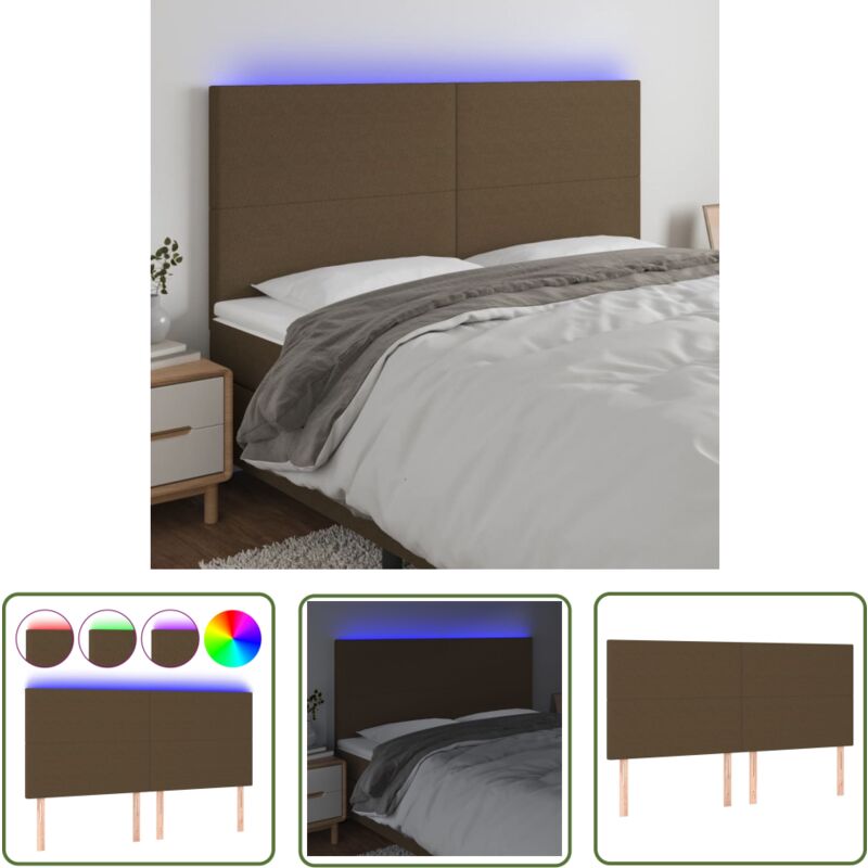 The Living Store - Tête de lit à led Marron foncé 200x5x118/128 cm Tissu - Tête De Lit Led - Têtière De Lit - Éclairage Led - Chambre à Coucher