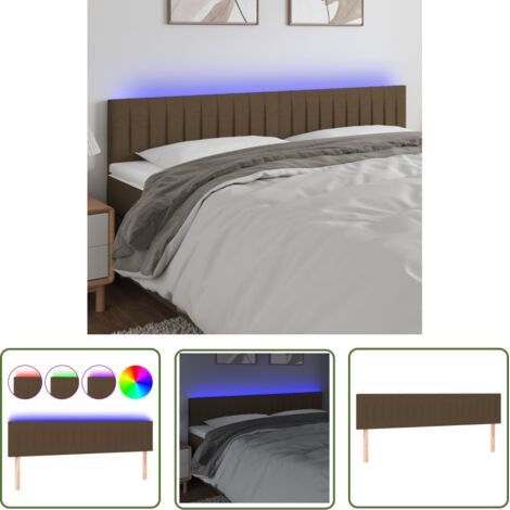 The Living Store Tête de lit à LED Marron foncé 200x5x78/88 cm Tissu - Tête De Lit Led - Têtière De Lit - Éclairage Led - Chambre À Coucher - Décoration Murale