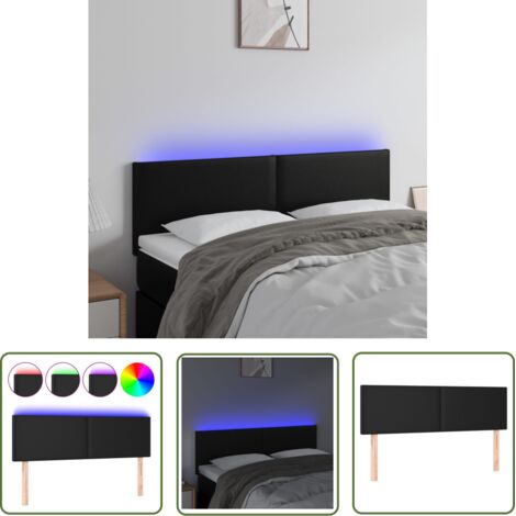 The Living Store Tête de lit à LED Noir 144x5x78/88 cm Similicuir - Tête De Lit Led - Tête De Lit Moderne - Tête De Lit Noire - Tête De Lit Rembourrée - Tête De Lit Similicuir