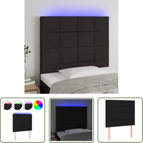 The Living Store Tête de lit à LED Noir 80x5x118/128 cm Tissu - Tête De Lit Led - Têtière De Lit - Éclairage Led - Chambre À Coucher - Décoration Murale