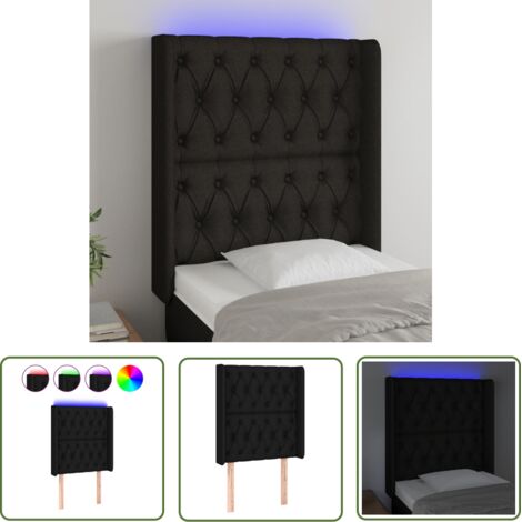 The Living Store Tête de lit à LED Noir 83x16x118/128 cm Tissu - Tête De Lit Led - Têtière De Lit - Éclairage Led - Chambre À Coucher - Décoration Murale