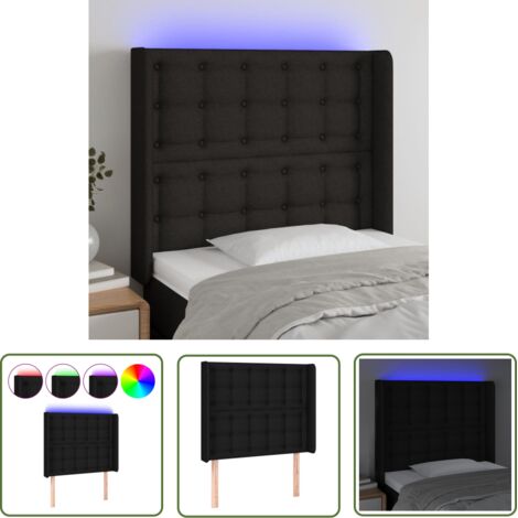 The Living Store Tête de lit à LED Noir 93x16x118/128 cm Tissu - Tête De Lit Led - Têtière De Lit - Éclairage Led - Chambre À Coucher - Décoration Murale