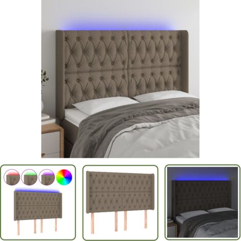 The Living Store Tête de lit à LED Taupe 163x16x118/128 cm Tissu - Tête De Lit Led - Têtière De Lit - Éclairage Led - Chambre À Coucher - Décoration Murale