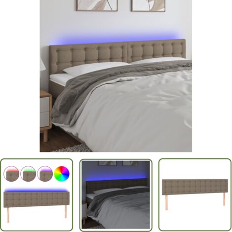 The Living Store Tête de lit à LED Taupe 200x5x78/88 cm Tissu - Tête De Lit Led - Tête De Lit Moderne - Têtière De Lit - Éclairage Led - Bandeau Lumineux