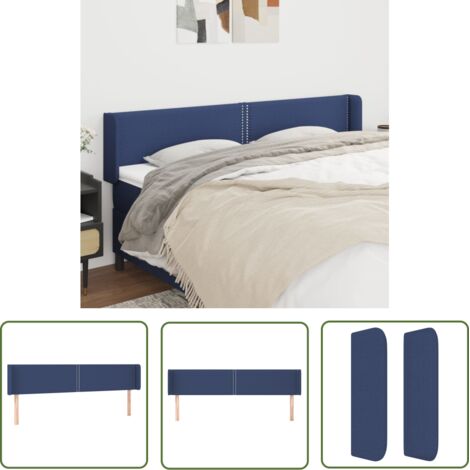 The Living Store Tête de lit avec oreilles Bleu 203x16x78/88 cm Tissu - Tête De Lit - Têtière De Lit - Literie - Meuble De Chambre - Décoration Chambre