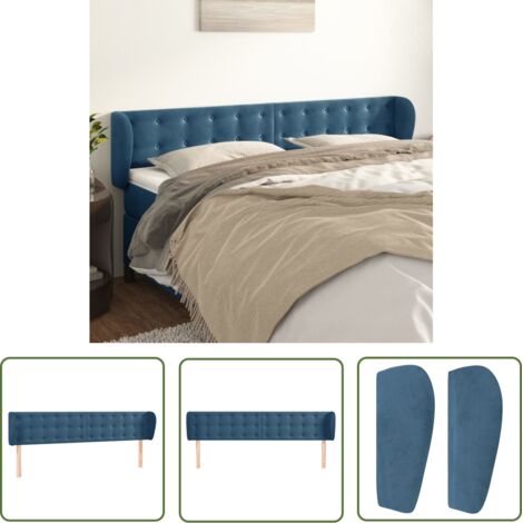 The Living Store Tête de lit avec oreilles Bleu foncé 183x23x78/88 cm Velours - Tête De Lit - Tête De Lit Velours - Tête De Lit Bleue - Meuble Chambre - Literie