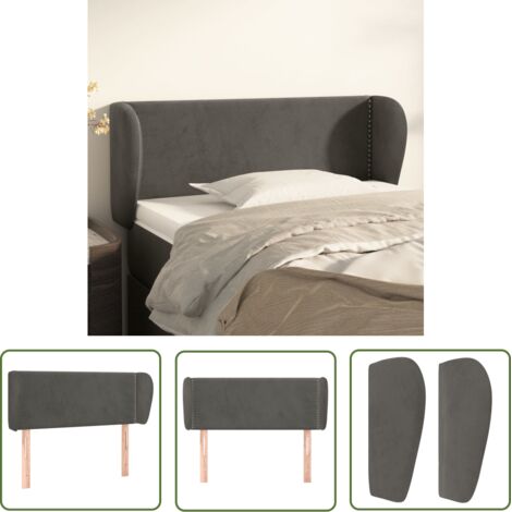 The Living Store Tête de lit avec oreilles Gris foncé 103x23x78/88 cm Velours - Tête De Lit - Literie - Meuble De Chambre - Velours - Chaise Longue
