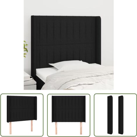 The Living Store Tête de lit avec oreilles Noir 103x16x118/128 cm Tissu - Tête De Lit - Têtière De Lit - Literie - Meuble De Chambre - Mobilier De Chambre