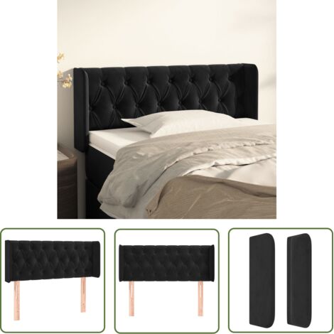 The Living Store Tête de lit avec oreilles Noir 103x16x78/88 cm Velours - Tête De Lit - Literie - Meuble Chambre - Velours - Noire