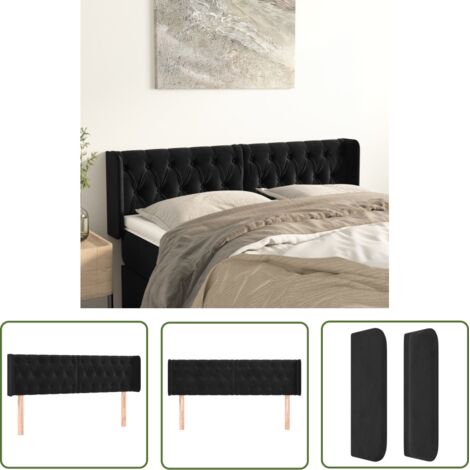 The Living Store Tête de lit avec oreilles Noir 147x16x78/88 cm Velours - Tête De Lit - Tête De Lit Velours - Tête De Lit Noire - Meuble De Chambre - Literie