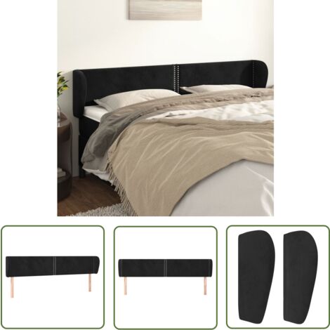 The Living Store Tête de lit avec oreilles Noir 163x23x78/88 cm Velours - Tête De Lit - Literie - Meuble De Chambre - Décoration Chambre - Velours