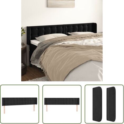 The Living Store Tête de lit avec oreilles Noir 203x16x78/88 cm Velours - Tête De Lit - Literie - Meuble Chambre - Velours - Tête De Lit Rembourrée