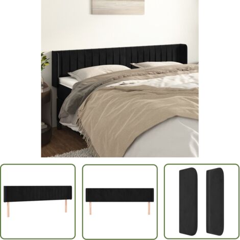The Living Store Tête de lit avec oreilles Noir 203x16x78/88 cm Velours - Tête De Lit - Tête De Lit Velours - Tête De Lit Noire - Meuble Chambre - Literie