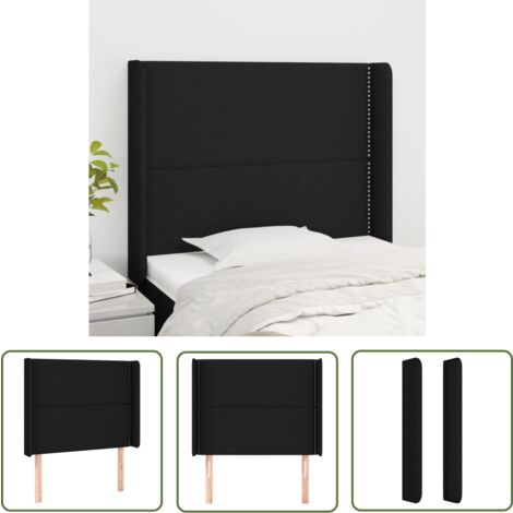 The Living Store Tête de lit avec oreilles Noir 83x16x118/128 cm Tissu - Tête De Lit - Têtière De Lit - Literie - Meuble De Chambre - Décoration Chambre