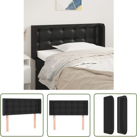 The Living Store Tête de lit avec oreilles Noir 93x16x78/88 cm Similicuir - Tête De Lit - Tête De Lit Moderne - Tête De Lit Noire - Tête De Lit Rembourrée - Tête De Lit Similicuir