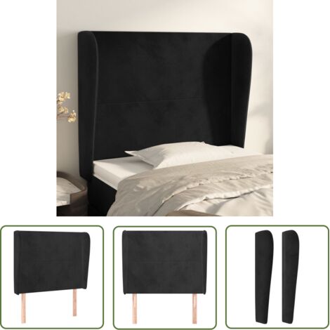 The Living Store Tête de lit avec oreilles Noir 93x23x118/128 cm Velours - Tête De Lit - Tête De Lit Velours - Tête De Lit Noire - Meuble De Chambre - Literie