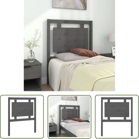 The Living Store Tête de lit Gris 80,5x4x100 cm Bois massif de pin - Tête De Lit - Tête De Lit Bois - Tête De Lit Rustique - Tête De Lit Grise - Meuble Chambre