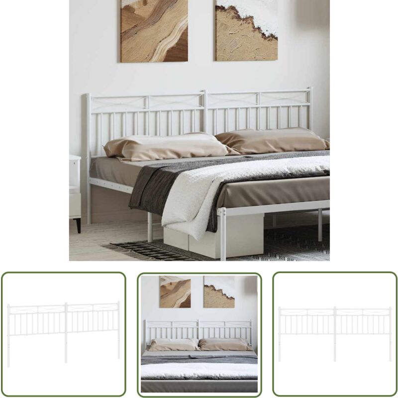 The Living Store - Tête de lit métal blanc 180 cm - Tête De Lit - Lit Double - Tête De Lit Métal - Têtière De Lit - Meuble De Chambre