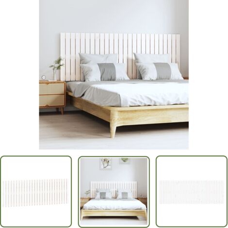 The Living Store Tête de lit murale Blanc 166x3x60 cm Bois massif de pin - Tête De Lit Murale - Tête De Lit Bois - Tête De Lit Blanche - Décoration Chambre - Meuble Chambre