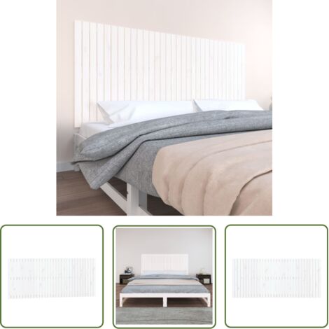 The Living Store Tête de lit murale Blanc 204x3x90 cm Bois massif de pin - Tête De Lit Murale - Tête De Lit Bois - Tête De Lit Blanche - Meuble Chambre - Décoration Chambre