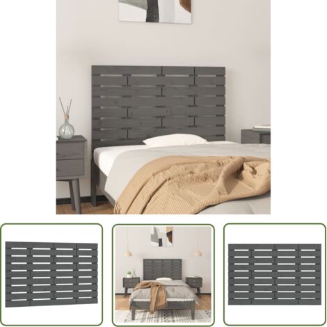 The Living Store Tête de lit murale Gris 106x3x63 cm Bois massif de pin - Tête De Lit Murale - Tête De Lit Bois - Tête De Lit Grise - Literie - Décoration Chambre